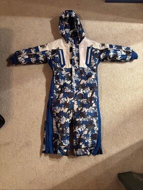 Kids Blue and White Patterned Hooded Winter Jacket